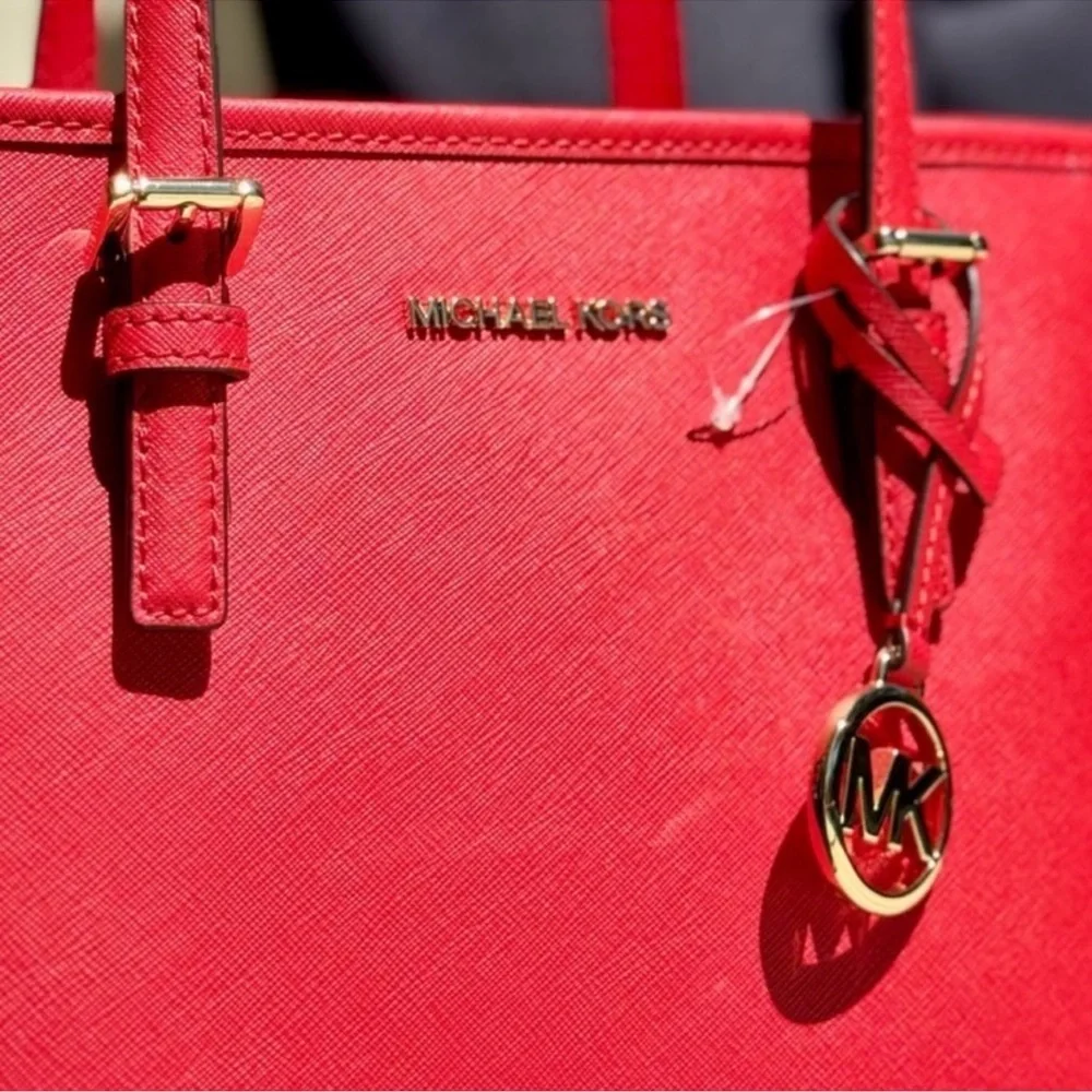 Michael Kors Jet Set Travel Extra-Small Top Zip Tote Bag Bright Red